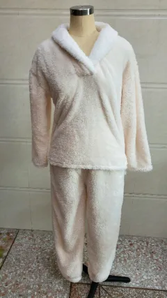 Womens Winter Coral Fleece Cosy And Soft Loungewear Set - Apricot - View 1