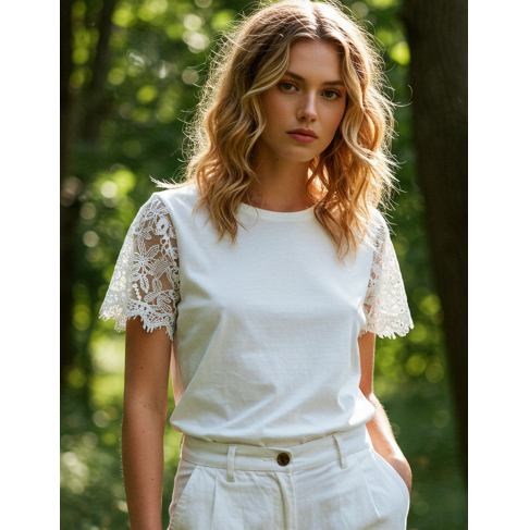 Womens Retro Printed Patchwork Crew-Neck Top - Image 5