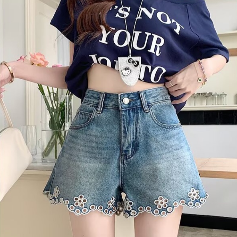 Retro Embroidered Denim Shorts For Summer Womens