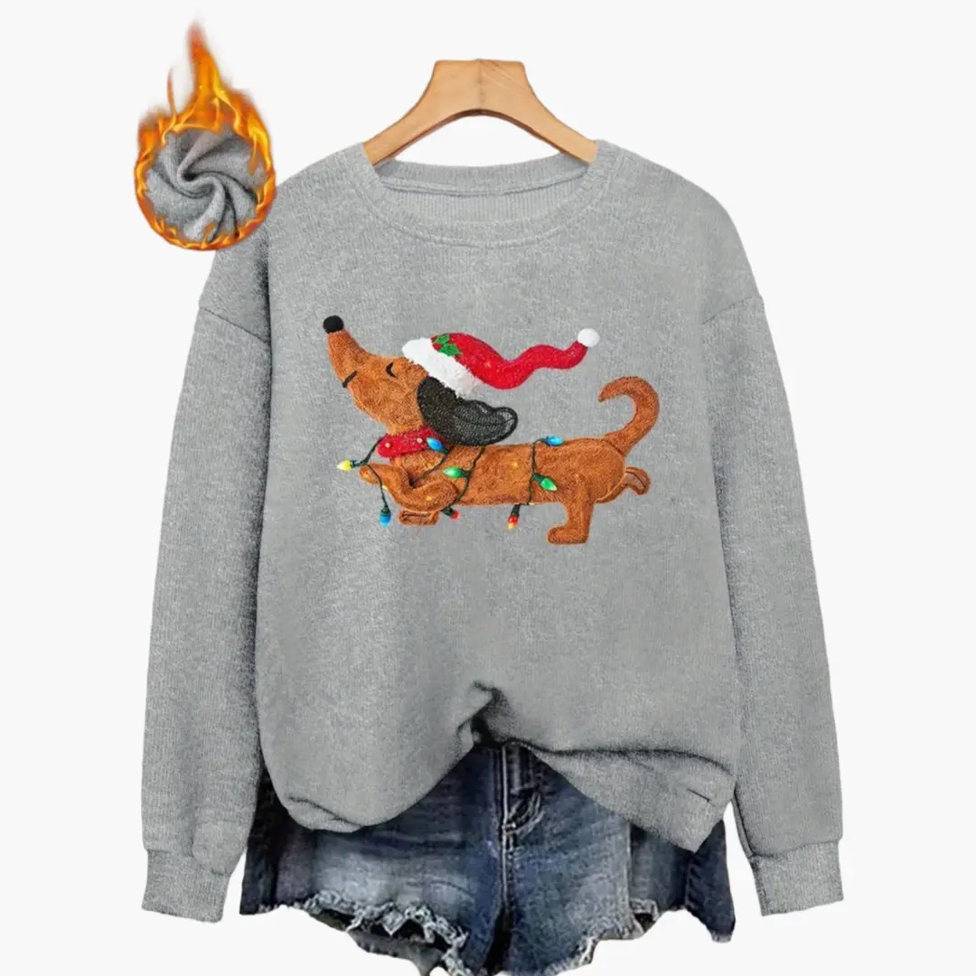 Womens Loose-Fit Cartoon-Print Crew-Neck Long-Sleeve Thermal Sweater