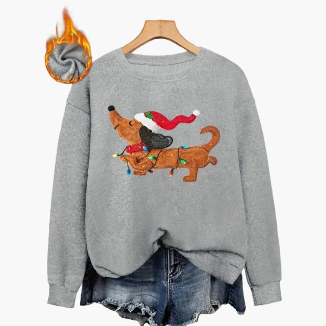 Womens Loose Fit Cartoon Print Crew Neck Long Sleeve Thermal Sweater Gray - Shop at LoveMi