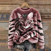 Womens AutumnWinter Christmas Cat Crew-Neck Sweatshirt - 03 Style-2Xl