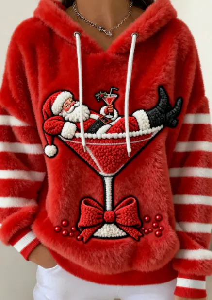 Casual Christmas Sports Hooded Flannel Hoodie Red - Shop at LoveMi