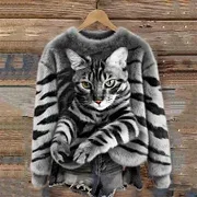Womens AutumnWinter Christmas Cat Crew Neck Sweatshirt 04 Style 2Xl - Shop at LoveMi