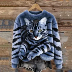 Womens AutumnWinter Christmas Cat Crew-Neck Sweatshirt - 01 Style-M - View 1