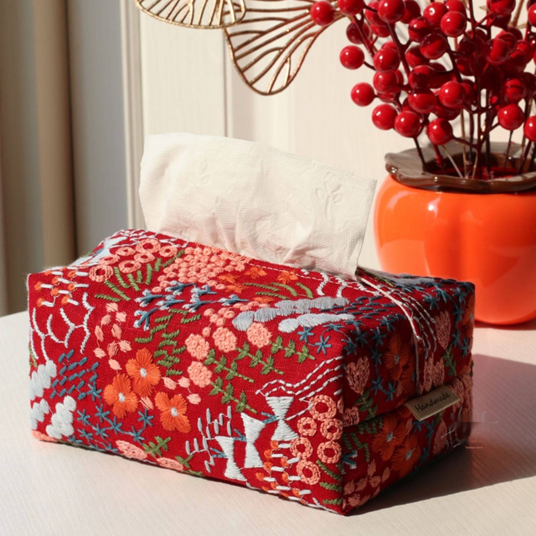 Cotton And Linen Car Ornament Embroidered Tissue Box — image 1