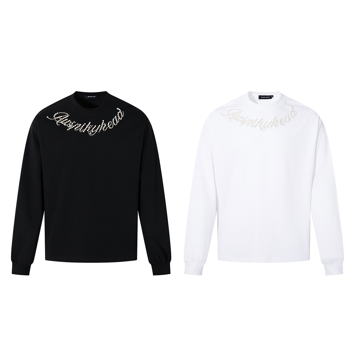 Beaded Letter Pearl Heavyweight Crewneck Hoodie For Couples