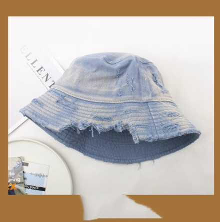 New Retro Distressed Denim Flat-brim Fisherman Hat