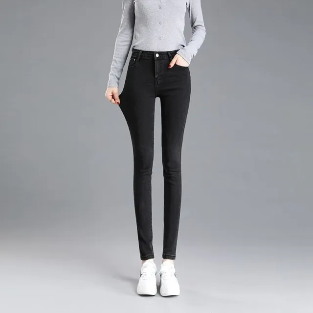 Fleece lined Womens High waisted Slim fit Jeans Black - Shop at LoveMi