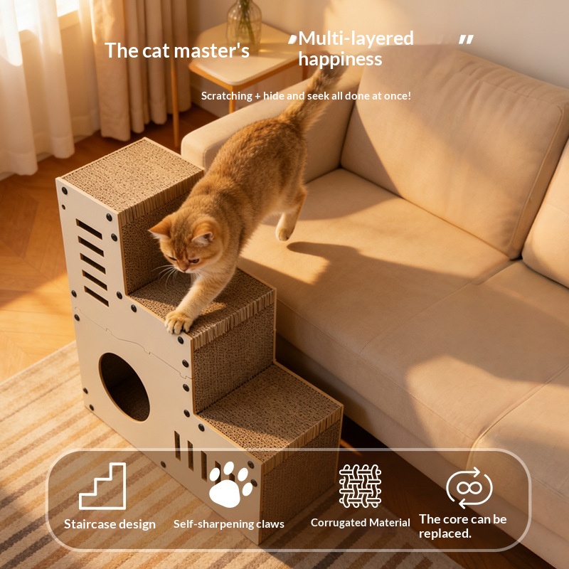 Multi-functional Corrugated Cardboard Cat Scratcher