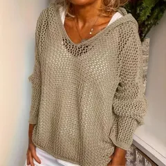 Elegant And Versatile Long-sleeve Hollow-out Hoodie - Camel - View 1