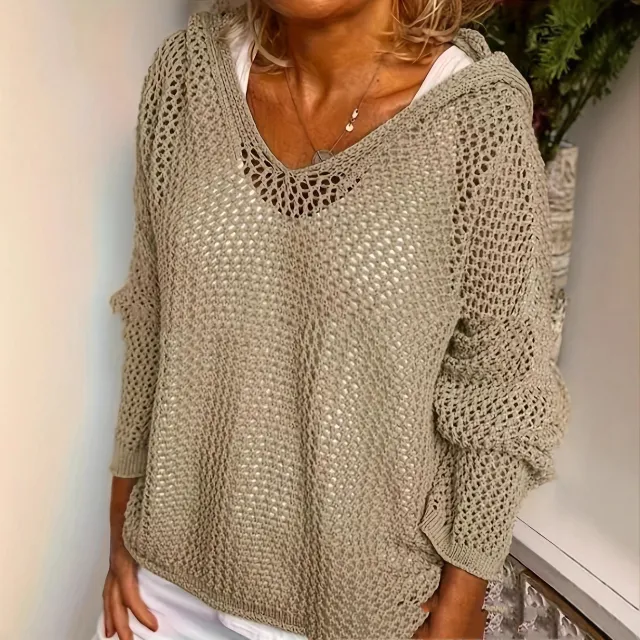 Elegant And Versatile Long sleeve Hollow out Hoodie Camel - Shop at LoveMi