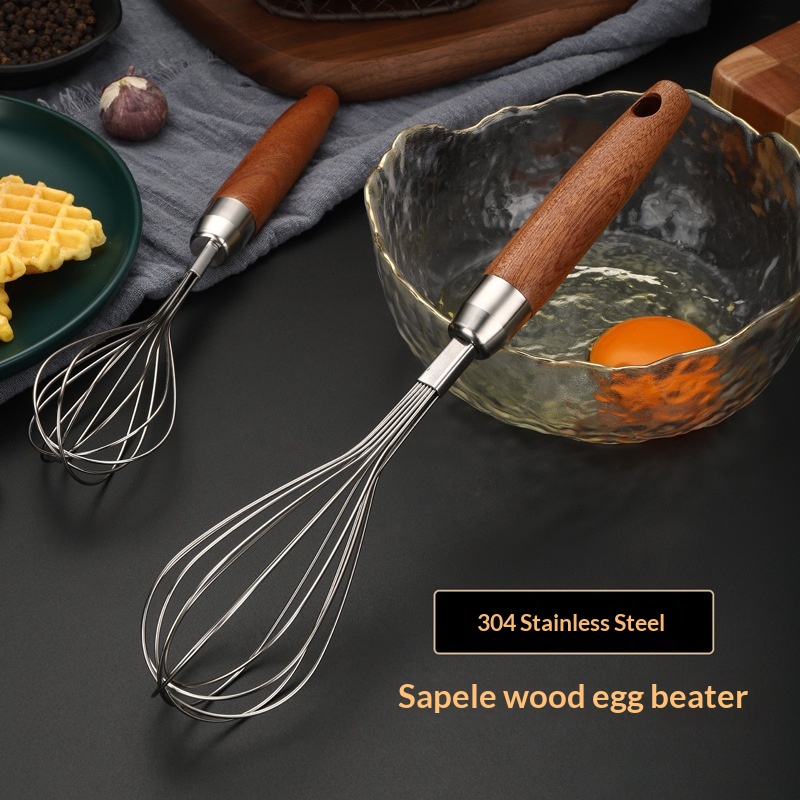 Stainless Steel Wooden-handled Manual Kitchen Mixeregg Beater Gadget