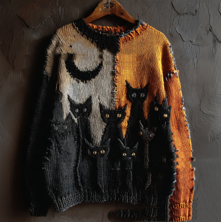 Womens Halloween Printed Crew-Neck Sweater From Europe And The US