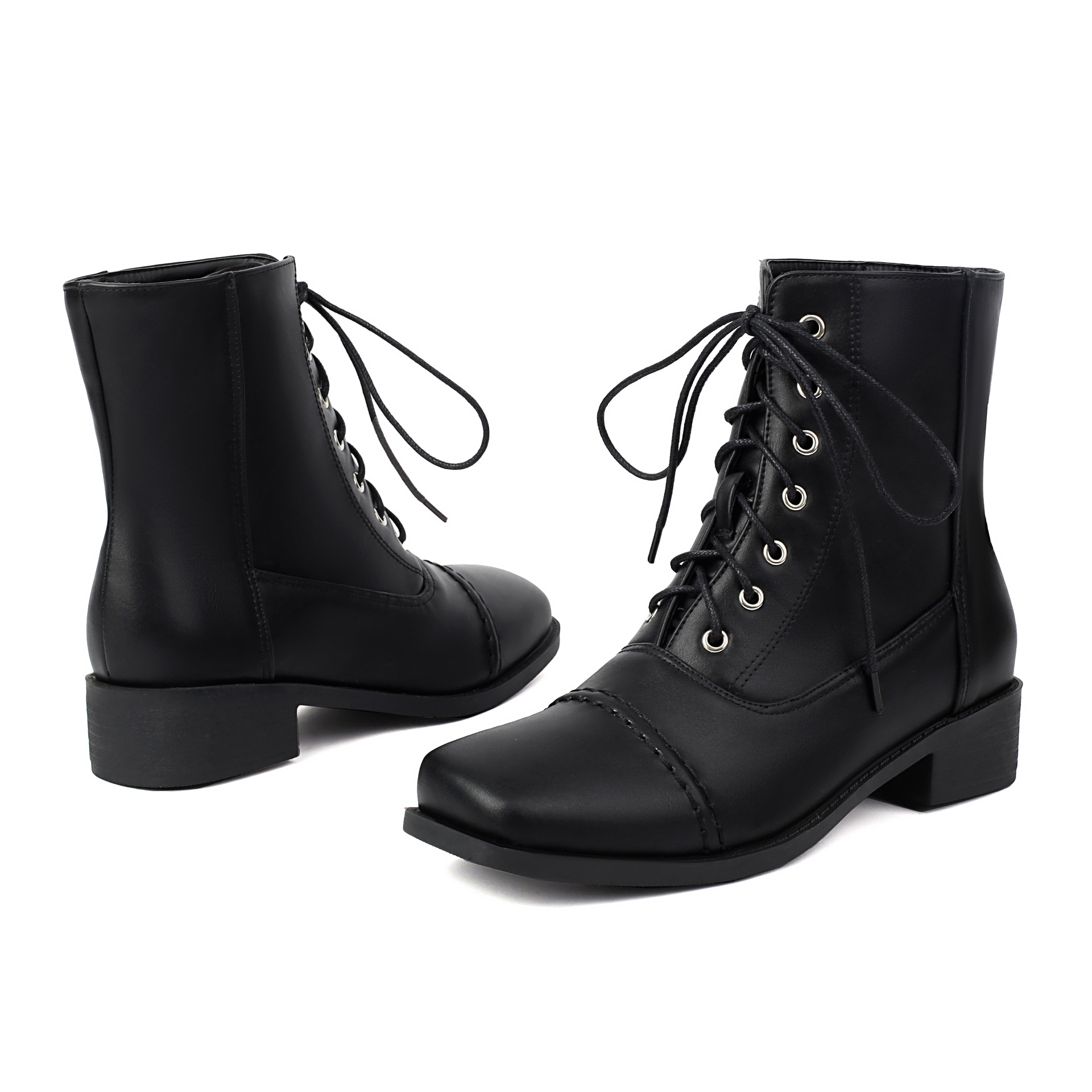 Women’s Lace-Up Square Toe Motorcycle Boots – Comfortable Outdoor Riding Boots