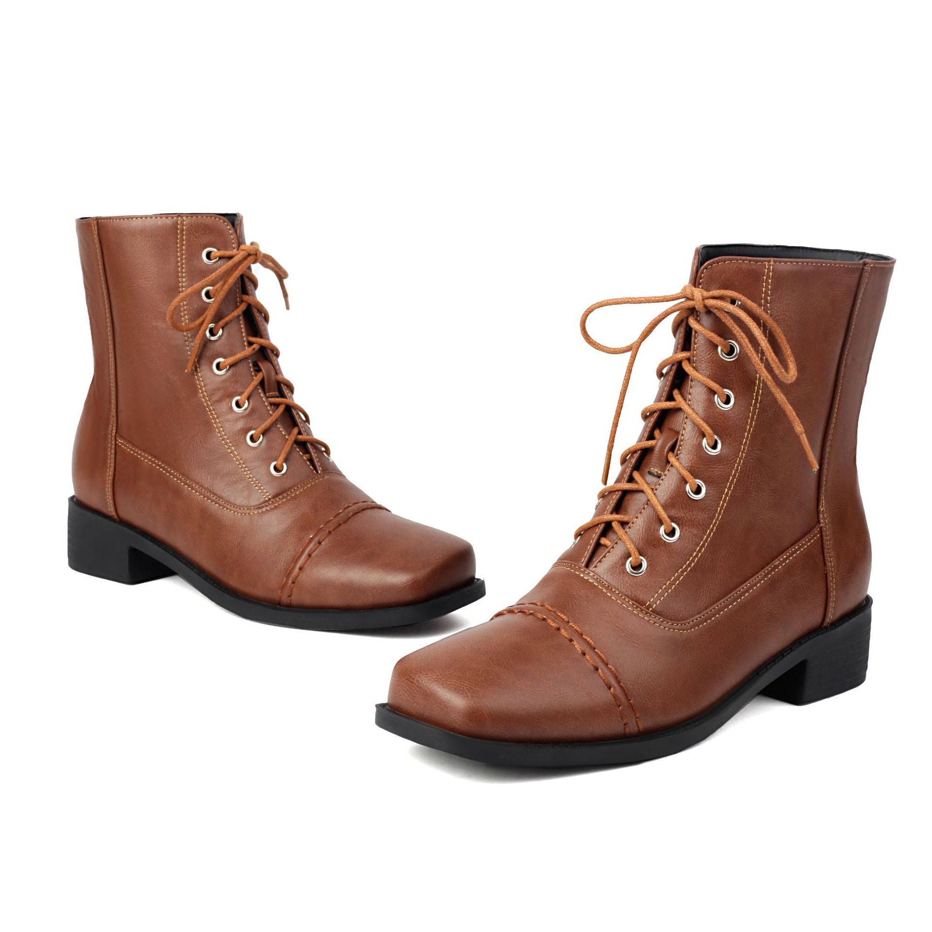 Women’s Lace-Up Square Toe Motorcycle Boots – Comfortable Outdoor Riding Boots