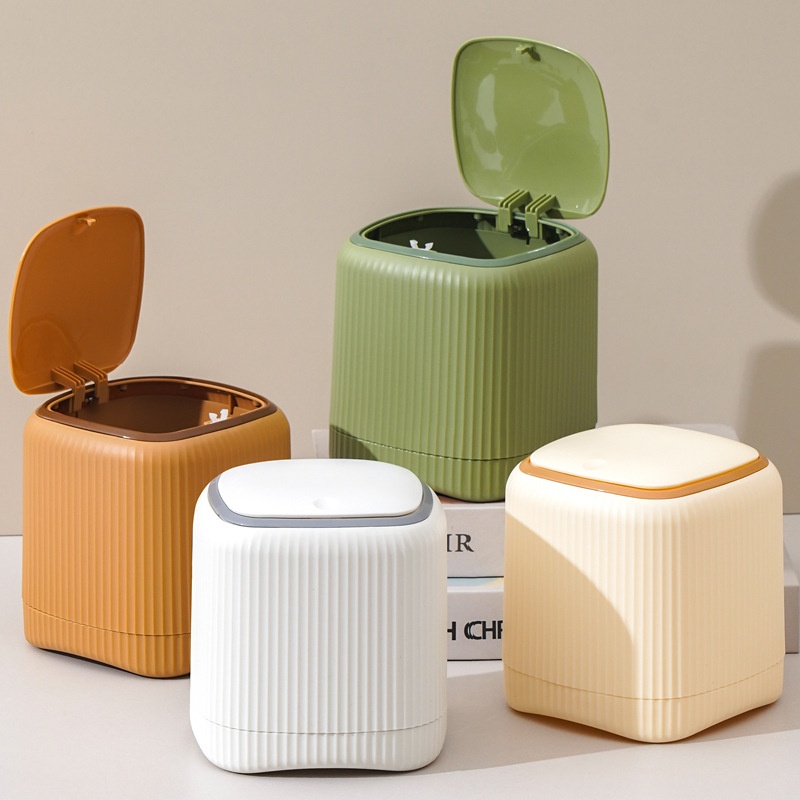 Oversized Double-layered, Lid-equipped Mini Desktop Trash Can For Lazy Users