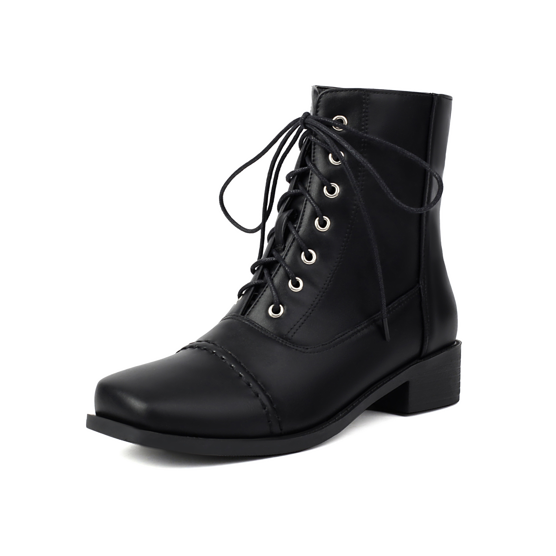 Women’s Lace-Up Square Toe Motorcycle Boots – Comfortable Outdoor Riding Boots