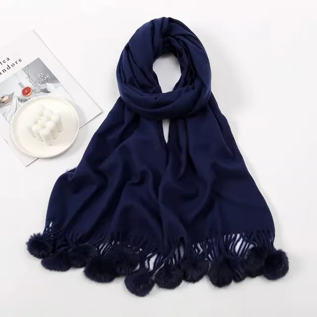 Solid Color Cashmere Like Scarf With Fleece Lining For Extra Warmth Navy Blue - Shop at LoveMi