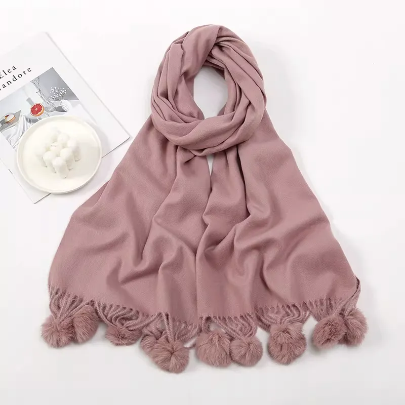Solid Colour Cashmere Like Scarf With Fleece Lining For Extra Warmth - Pink