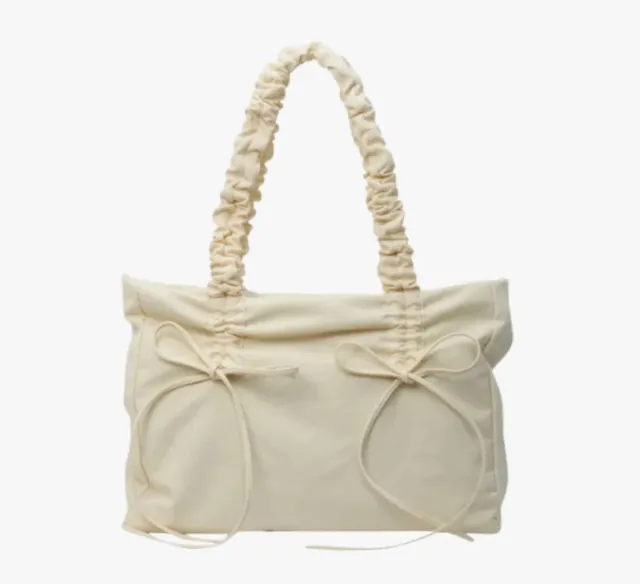 Pleated Large Capacity Bag Female Korean Style Simple And Casual Tote Bag Commuter Shoulder Bag Khaki - Shop at LoveMi