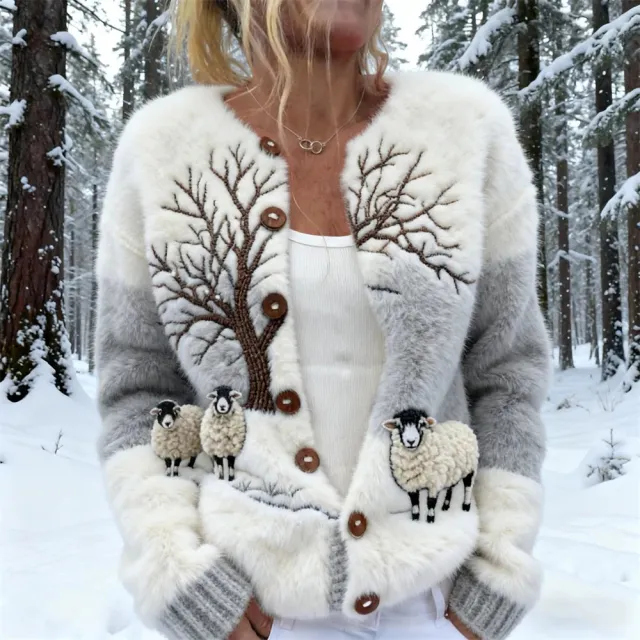 Knitted Cardigan Sweater Coat In A Snowman Style Short Length Single Breasted With A Crew Neck Mmipo50 M - Shop at LoveMi