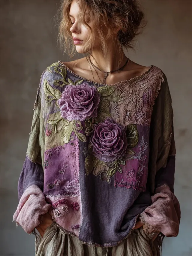 Printed Women's Round Neck Long Sleeve Vintage Bohemian Top 1 Style Xl - Shop at LoveMi