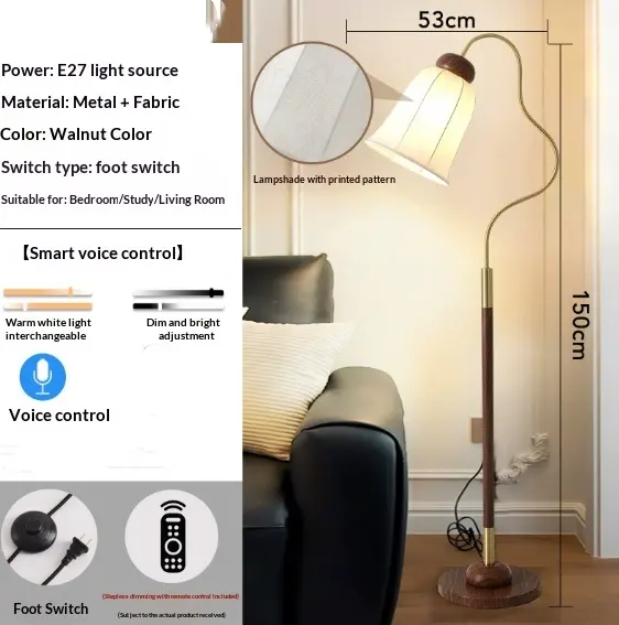 Retro Elegant Mid-century Solid-wood Floor Lamp