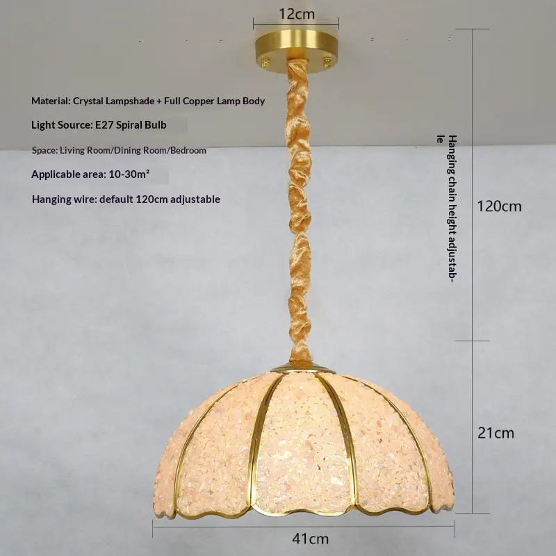 Light-luxury Vintage Restaurant Crystal Chandelier Made From Solid Copper