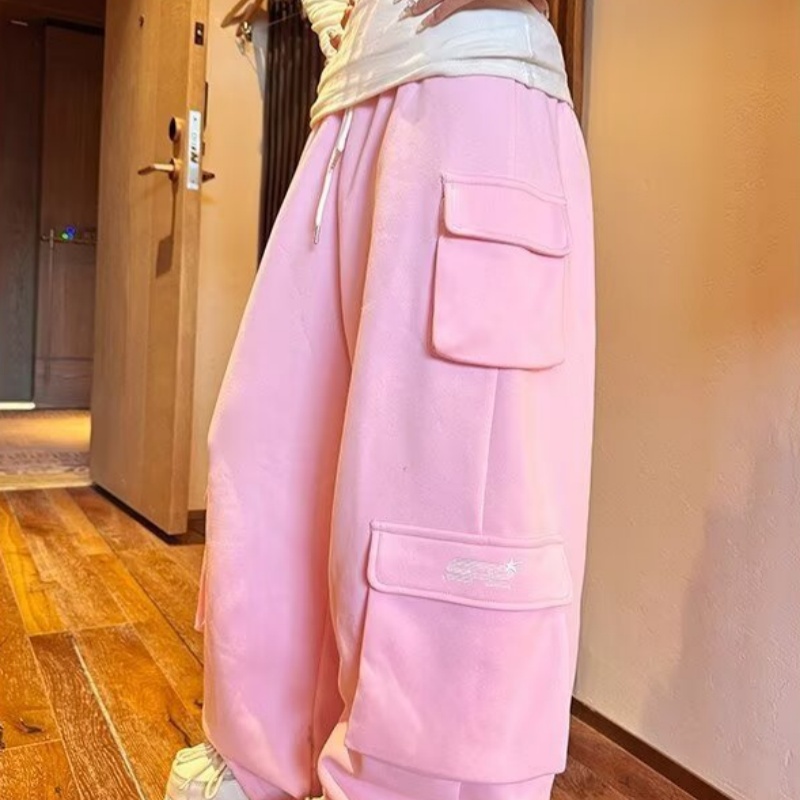 Womens AutumnWinter Casual American-Style Retro Fleece-Lined Work Pants