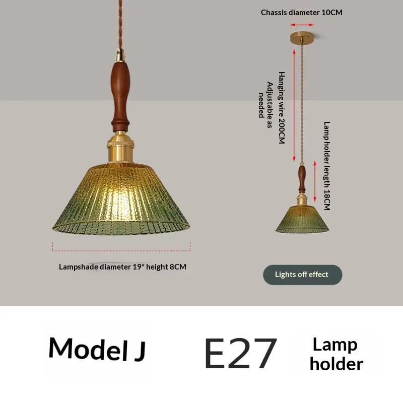 Nordic Retro Restaurant Chandelier Walnut Wood French Brass Glass Pendant Light