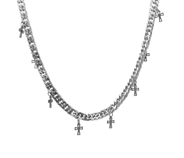 Trend Titanium Steel Cross Cuban Link Chain Ins Cold Hip Hop Silver Necklace