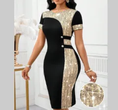 Womens Plus-Size Elegant And Stylish Sequin Sexy Bodycon Dress - Gold - View 1