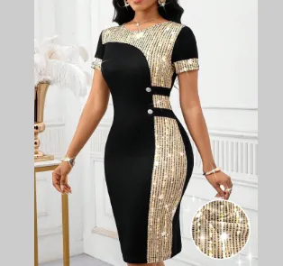 Womens Plus Size Elegant And Stylish Sequin Sexy Bodycon Dress Gold - Shop at LoveMi