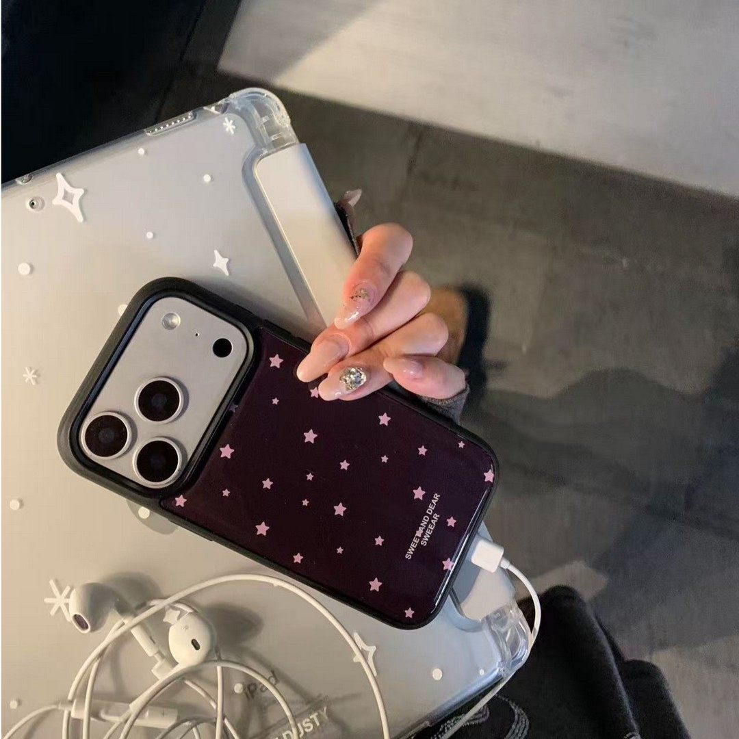 Chocolate-colored Star-patterned Magnetic Phone Case With Black Edges - Image 6