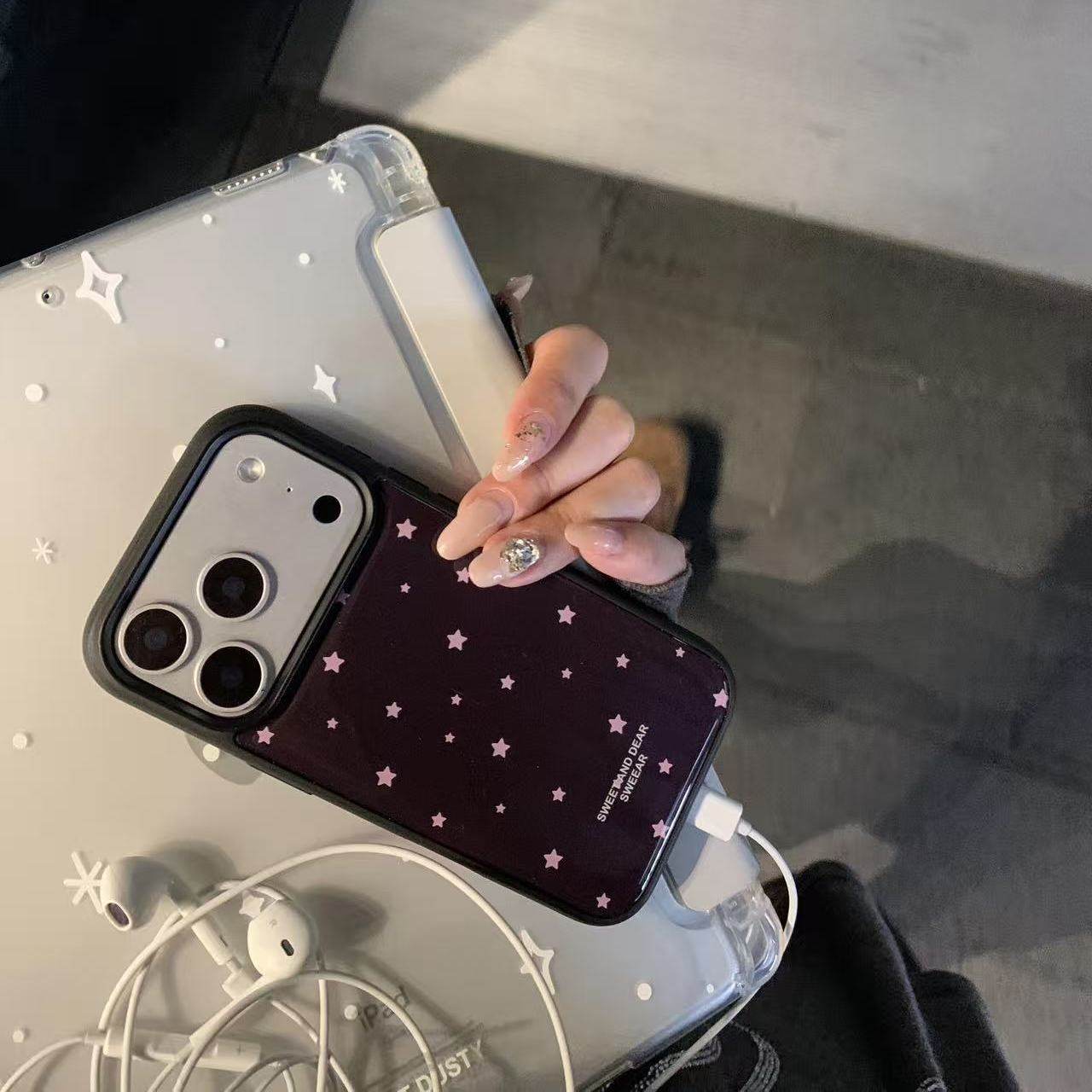 Chocolate-colored Star-patterned Magnetic Phone Case With Black Edges - Image 5