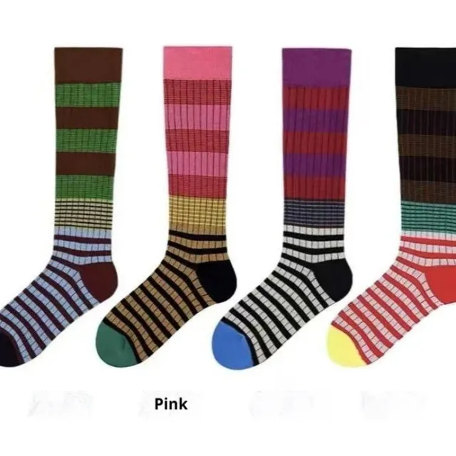 Colorful Three stripe Ankle Socks For Outdoor Outfits Pink - Shop at LoveMi