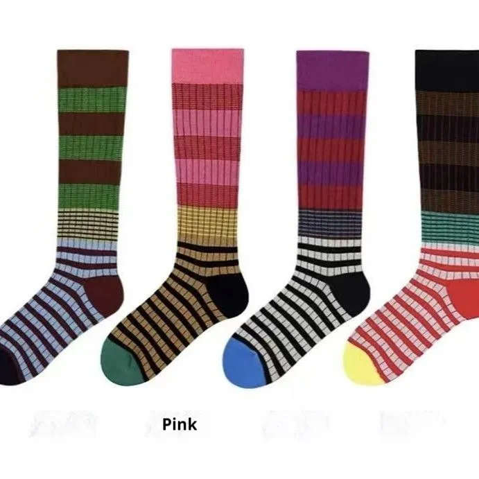 Colorful Three-stripe Ankle Socks For Outdoor Outfits - Pink
