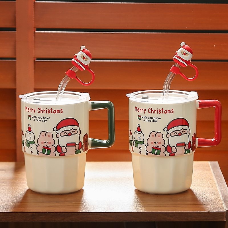 Christmas Mug Christmas Gift Mug With Lid (O shaped Green)