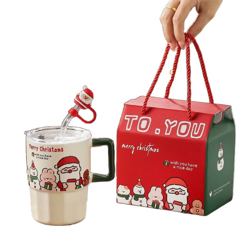 Christmas Mug Christmas Gift Mug With Lid (O shaped Green)