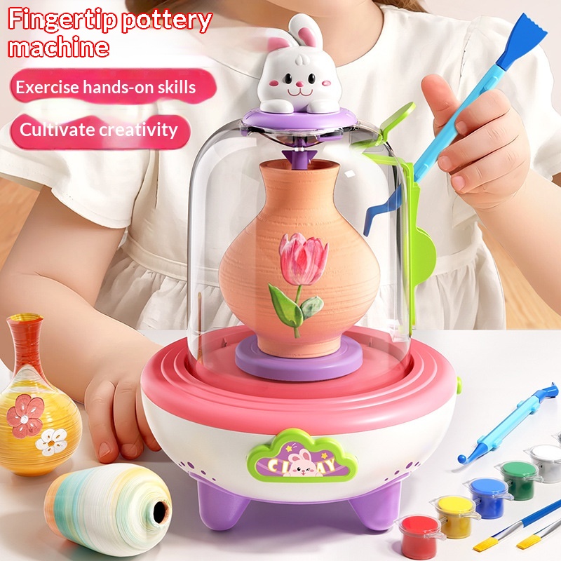 Electric Mini Finger-Powered Pottery Wheel Kit Handmade Set With No-Bake Clay Toys - Image 1