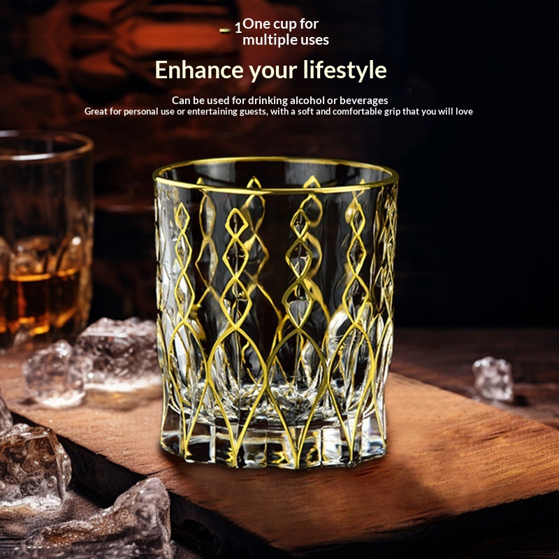 Transparent Glass Whisky Glasses With Gold Trimmed Rimsluxury Yet Understated For Home Use 3