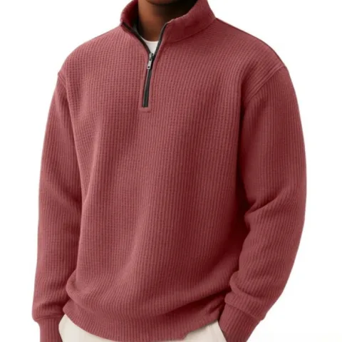 Mens Loose-fitting Casual Long-sleeve Pullover with a Zipper