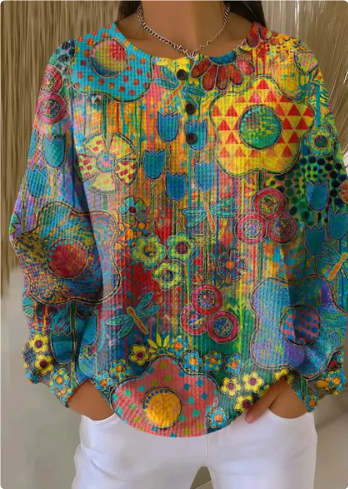 New Retro 3D Digital Print Polo Sweater With Three Buttons And A Crew Neck Tccx01Tckj9842 M - Shop at LoveMi