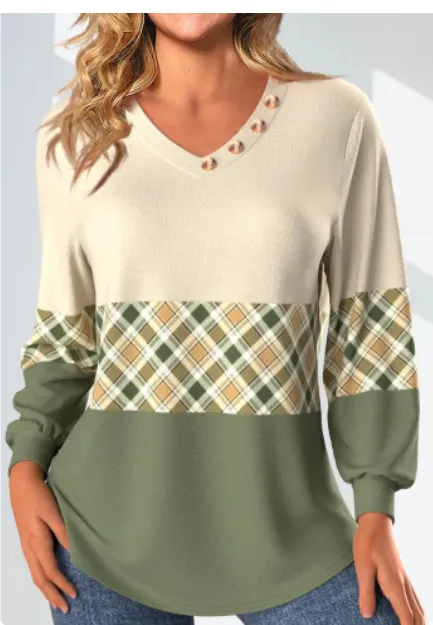 Versatile Casual Autumn And Winter Women's V neck Printed Top 18 5Vlfmcx 8 2Xl - Shop at LoveMi