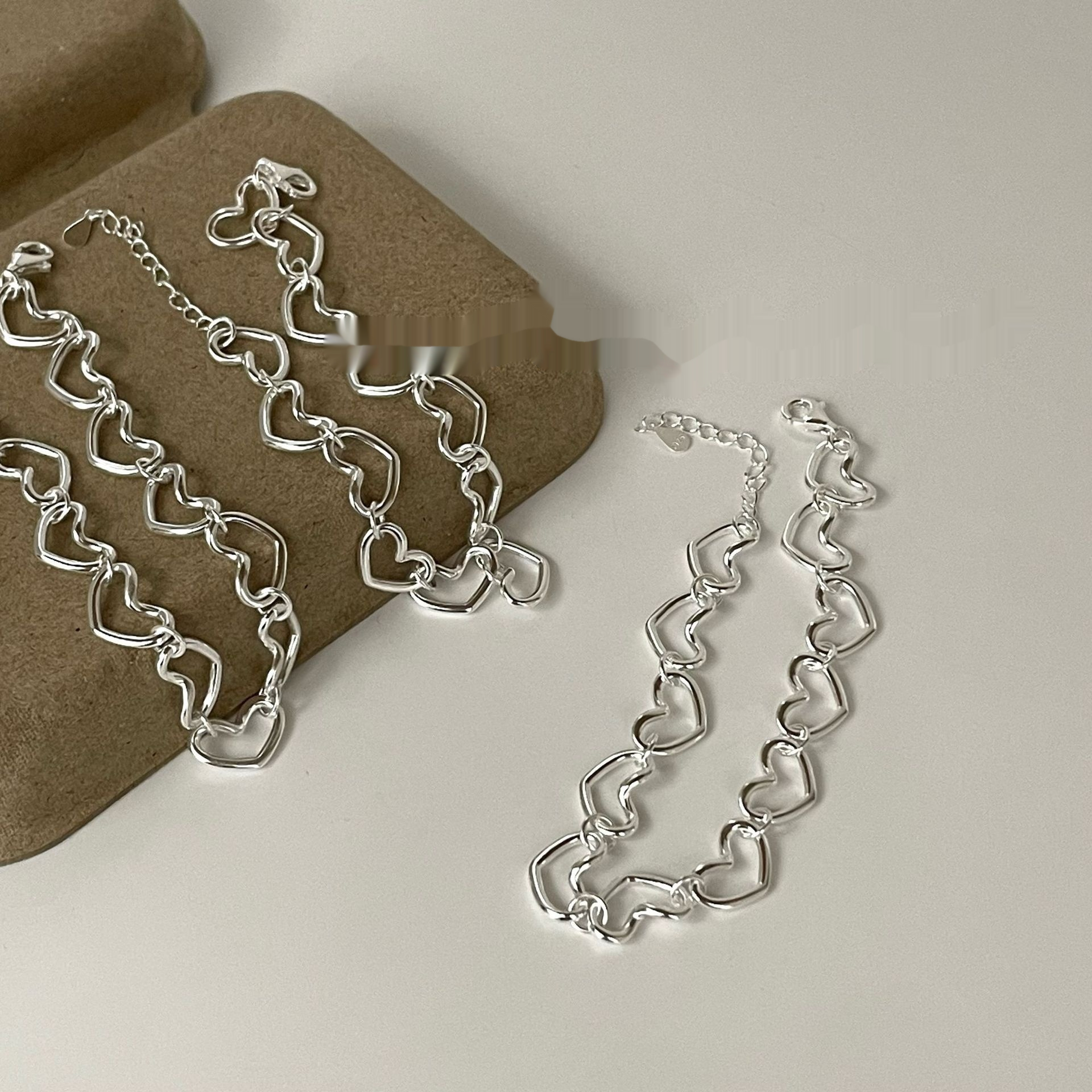 S925 Sterling Silver Heart Shape Intricately Crafted Bracelet Versatile Design