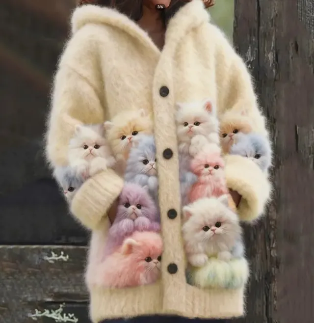 Casual 3D Printed Animal Cat Hooded Cape Jacket Cardigan Xynsja004 4Xl - Shop at LoveMi