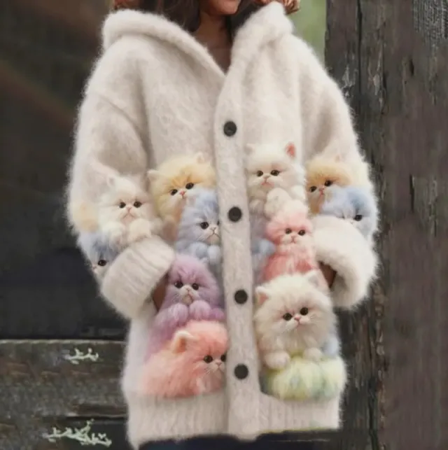 Casual 3D Printed Animal Cat Hooded Cape Jacket Cardigan Xynsja002 Xl - Shop at LoveMi