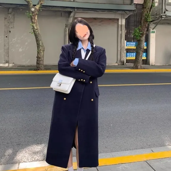 Navy Blue Womens Structured Wool Coat