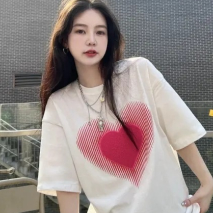 Womens Loose Korean-style Mid-length Short-sleeve Top